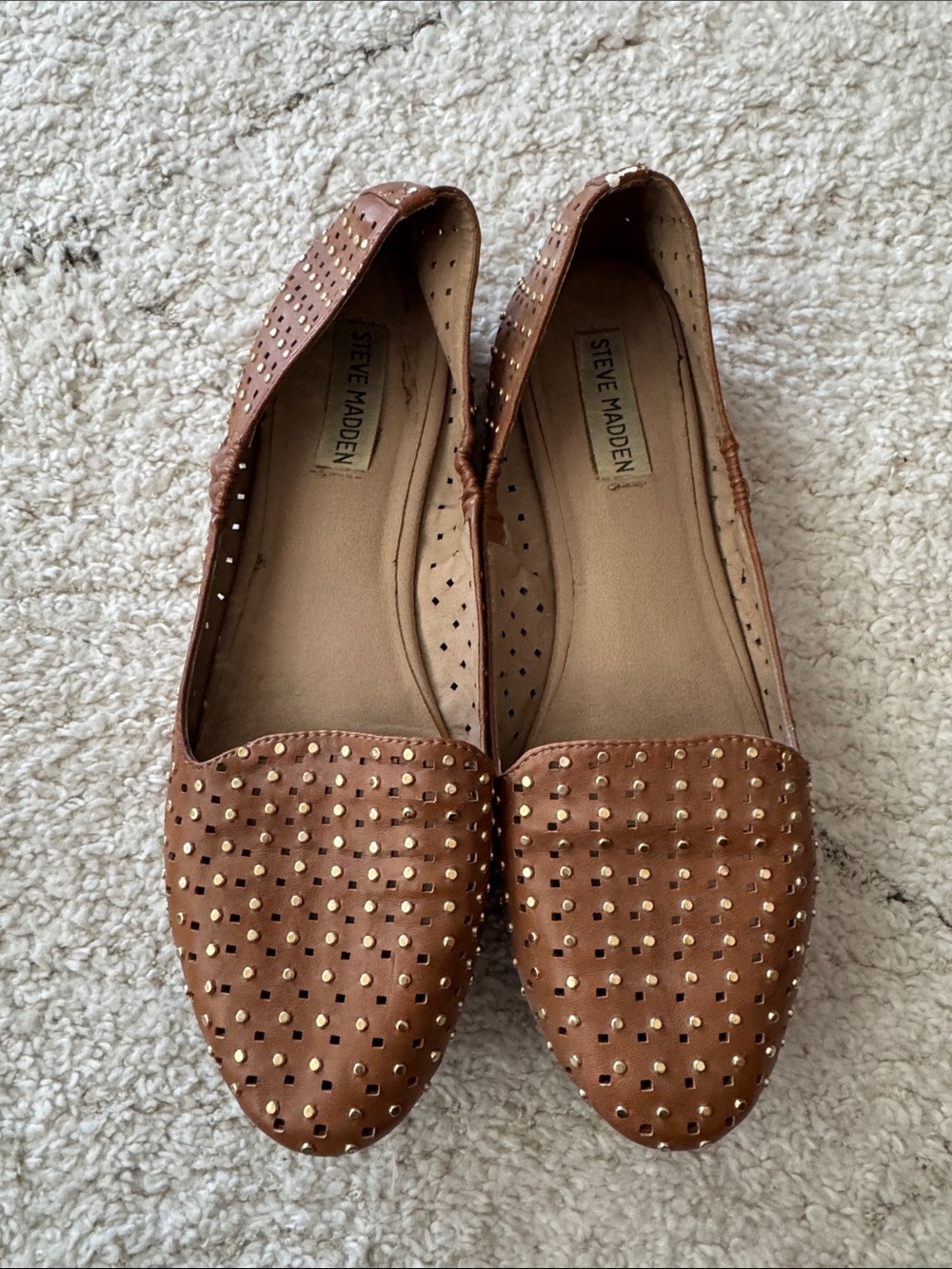 Steve Madden Brown Perforated Studded Flats